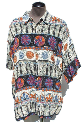 Vintage London Derry Aztec Hawaiian Beach Retro BUTTON Collar SHIRT X-Large