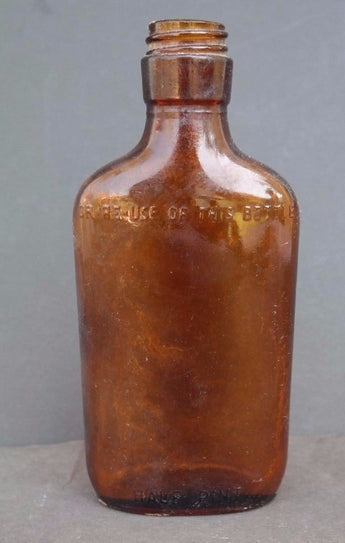 Vtg AMBER / BROWN Federal Law Forbids Sale Glass Bottle APOTHECARY Medicine Jug