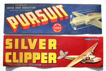 Vintage Lot 2 Silver Clipper Exeter / Puruit Fruit California Crate Label