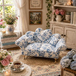 New Blue & White Floral Doll Sofa Jewelry Box Organizer Couch Jewelry Box