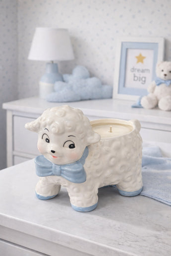 New Blue & White Baby Boy Lamb Nursey Baby Shower Candle Room Decor