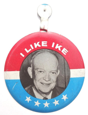 Vintage I LIKE IKE Tab Pin Button Vote for SEAGRAM'S 7 Whiskey
