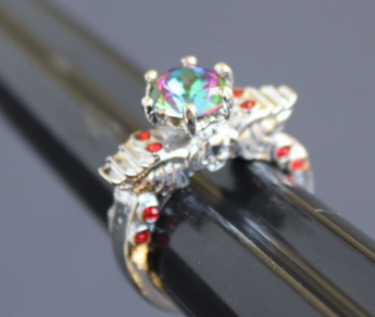 Vintage Art Nouveau Gaudy Gothic Skull Wings Cocktail Gemstone Ring Sz 8