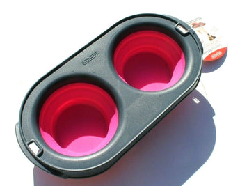 New Dexa Popware Pets Double Bowl Collapsible Travel Feeder 8oz