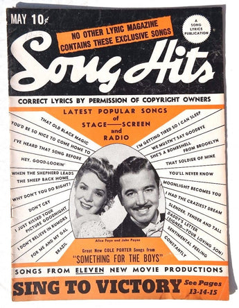 Vintage May 1943 SONG HITS Lyrics Magazine (Alice Faye & John Payne)