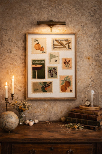 New BP Home Woven Embroidered Textile Wall Art U.S Postal Mailing Stamps 12"x14"