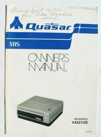 Vintage Quasar VA531UQ Accessory Owners Manual VHS