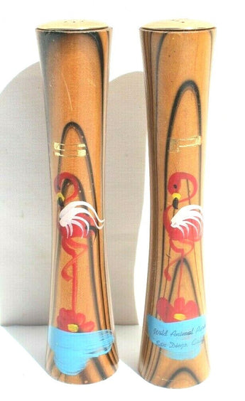 Vintage MCM Retro Wood San Diego Flamingo Salt and Pepper Shaker Set