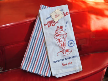 New 1950's Retro Diner Red White Dish Towels Milkshake Kitchen Decor Doo Wop