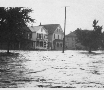 Vintage B&W 1900s Neighborhood House Flooding From Rain Storm Diaster Photo #563