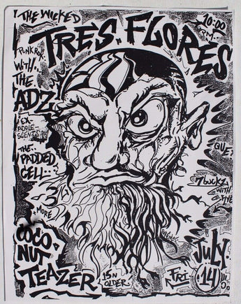 Vtg July 14 1995 The Wicked Tres Flores Coco Nut Teazer Punk Rock Concert Flyer