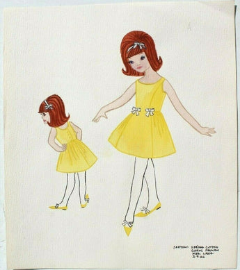 Vintage 1962 Retro MCM Kids Girl Fashion Clothing Designer Sketch Drawing #38