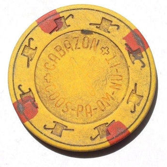 Vtg RARE Poker / Casino Clay Chip - Yellow COOS-PA-OM-NU Cabazon, CA ($5.00)