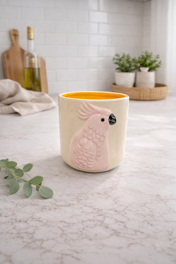 New Ceramic Indoor / Outdoor Pink Parrot Tropical Flower Planter Pot