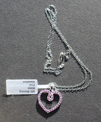 NEW Heart Pink Sapphire 925 Solid Sterling Silver Pendant & Necklace