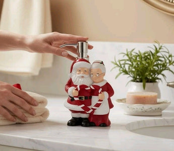 New Christmas Santa Claus W/ Mrs. Claus Holiday Soap Dispenser Decoration
