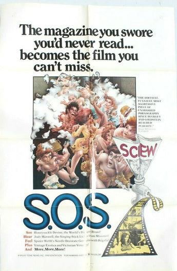 Vtg SOS S.O.S. Screw On Screen Melissa Evers Sexploitation 1 Sheet Movie Poster