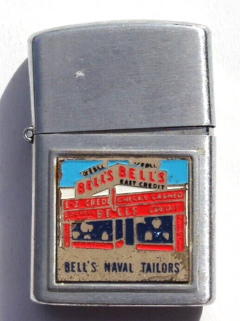 Vintage Bell's Naval Tailors Push Top Flip Top Adverting Cigarette Lighter
