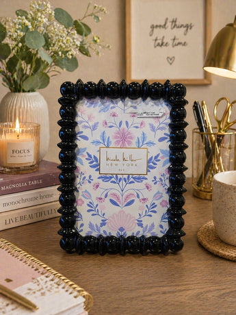 New Black Abstract Black Beaded Picture Frame 4x6 Floral Decorative Photo Frame
