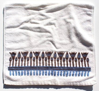 Vtg MCM Utica Fine Arts J.P. Stevens BLUE BROWN Floral Bath Hand Towel