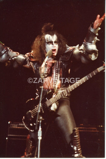 Vtg 1970s Gene Simmons Concert Tour Preforming Kiss Band Music Photo #2863