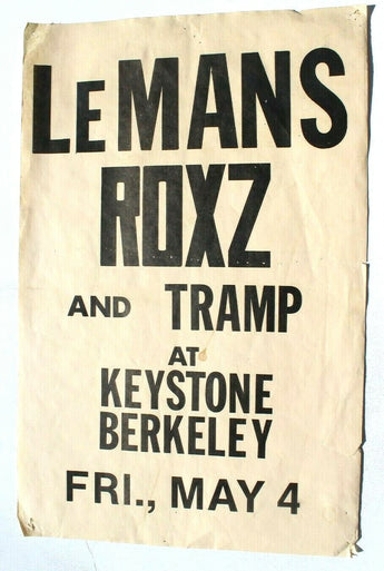 Vtg May 4th 1970s Lemans Roxz & Tramp At Keystone Berkeley Concert Poster Flyer