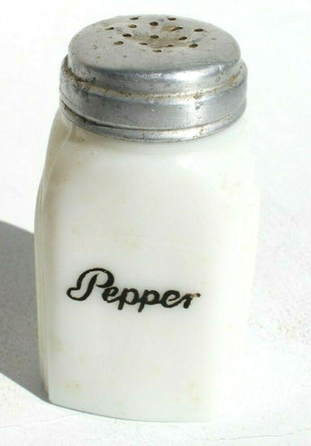VINTAGE White MILK GLASS Art Deco Kitchen PEPPER Shaker (Movie Prop)