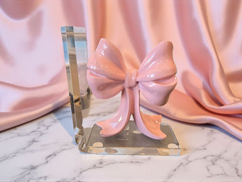 New MCM Retro Pink Acrylic Large Girly Office Nursery Room Bow Bookend
