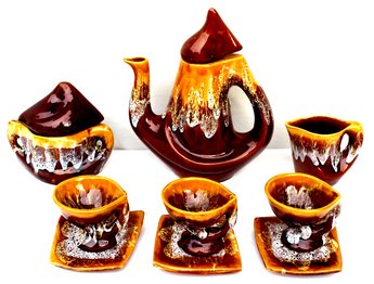 Vintage 1950s Brown MID CENTURY DESIGN Vallauris French Art Pottery Coffee Set