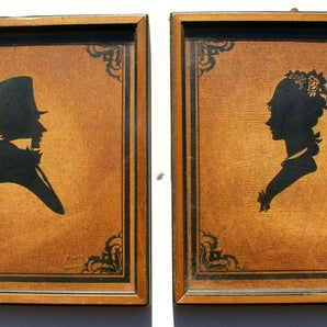 Vtg 1920s Pair Framed Pictures Victorian Rustic Colonial Man & Woman Wall Decor