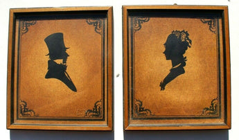 Vtg 1920s Pair Framed Pictures Victorian Rustic Colonial Man & Woman Wall Decor