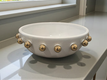 New Retro Modern Ceramic White Gold Abstract Art Kitchen Fruit Salad Bowl
