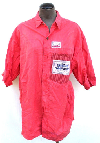 Vtg Mens 1990s Retro Mod Blue Zone Short Sleeve Beach Collar Shirt Large