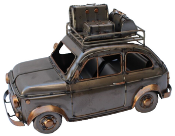 New Metal Old Fiat Car Vehicle Traveling W/ Suitcases Figurine Statue Artwork