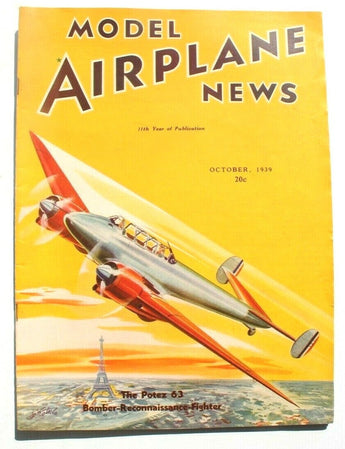 Vtg October 1939 Model Airplane News Magazine - The Potez 63 Bomber Fighter