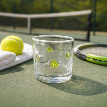 New Glass White & Green Tennis Ball Sports Tumbler Beverage Glass Cup White Rim