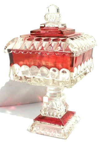 Vtg Antique Victorian Art Deco Westmoreland Bowl & Lid Ruby Candy Storage Dish
