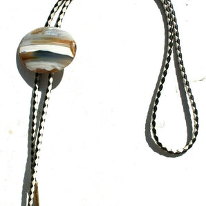 Vtg Gemstone (Agate Stone Geode Crystal) Cowboy Western Bolo Tie Rodeo #5