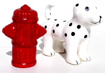 Vintage Dalmatian and Fire Hydrant Salt And Pepper Shakers