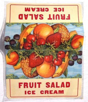 Vtg Fruit Salad Ice Cream Advertising Sign / Poster / Lithograph 13X17