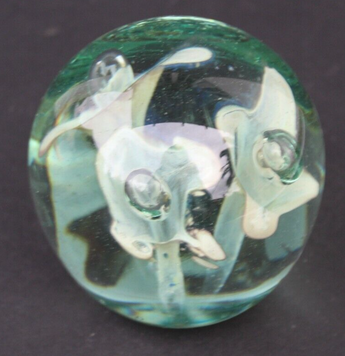 VINTAGE 1978 Glass Paperweight White Blossom Flower - SIGNED