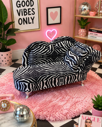 New Black & White Zebra Doll Chaise Jewelry Box Organizer Couch Jewelry Box