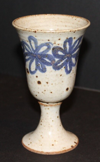 Vtg MCM Country Signed Stoneware Pottery Ceramic Art Wine Goblet Beverage Cup