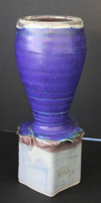 Vtg MCM Gothic Signed Stoneware Pottery Ceramic Art Wine Goblet Beverage Cup