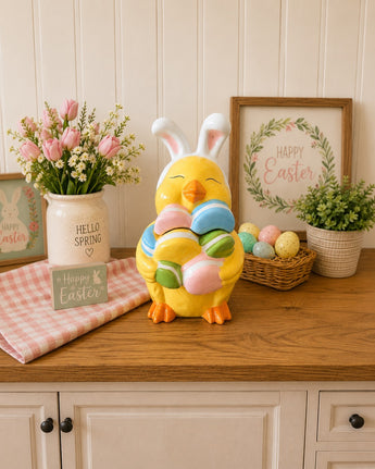 New Yellow Easter Bunny Holding Macaroons Kitchen Cookie Jar Kitchen Canister