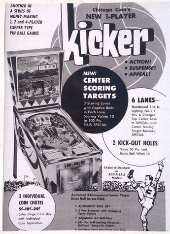 Vtg 1966 Kicker Pinball Machine Coin Operated Machine Ad / Advertisement