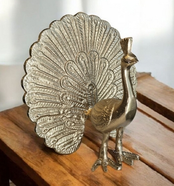 New Medium Contemporary MCM Retro Gold Metal Peacock Figurine Statue Room Decor