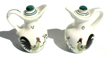 Vintage Japan Ceramic Oil & Vinegar Dispenser Bottle Cruet Chicken Rooster Motif
