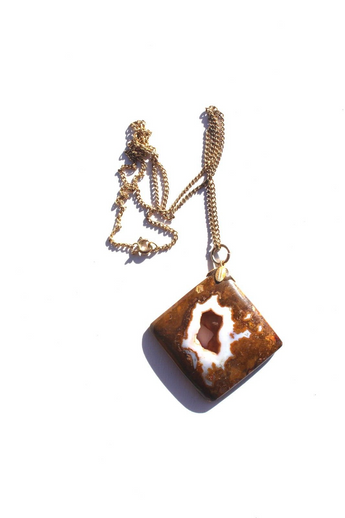 Vintage Gemstone (Agate Stone Geode Crystal) Necklace Pendant Jewelry