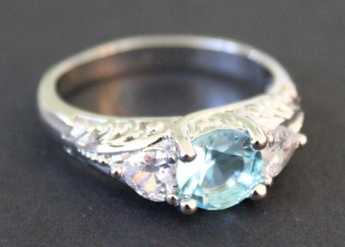 Vintage Art Nouveau Gaudy Victorian Cocktail Light Blue Gemstone Ring Sz 10.5